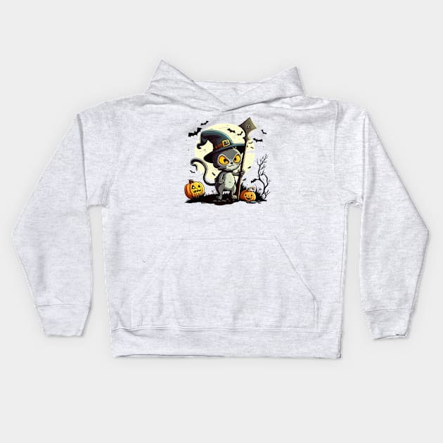 Watch out! This Halloween, this cat's got some tricks up its sleeve Kids Hoodie by Pixel Poetry